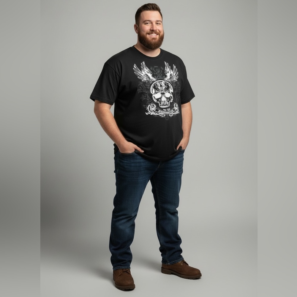 Avirex Shirt Mens Big 5X Black Skull Wings Graphic Gothic Embroidered Tee